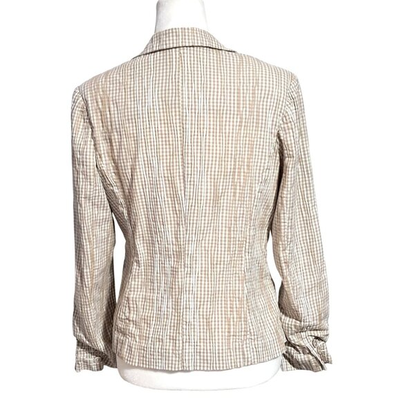 CAbi Blazer Jacket Womens SIze M Tan White Plaid Seersucker - Picture 5 of 13